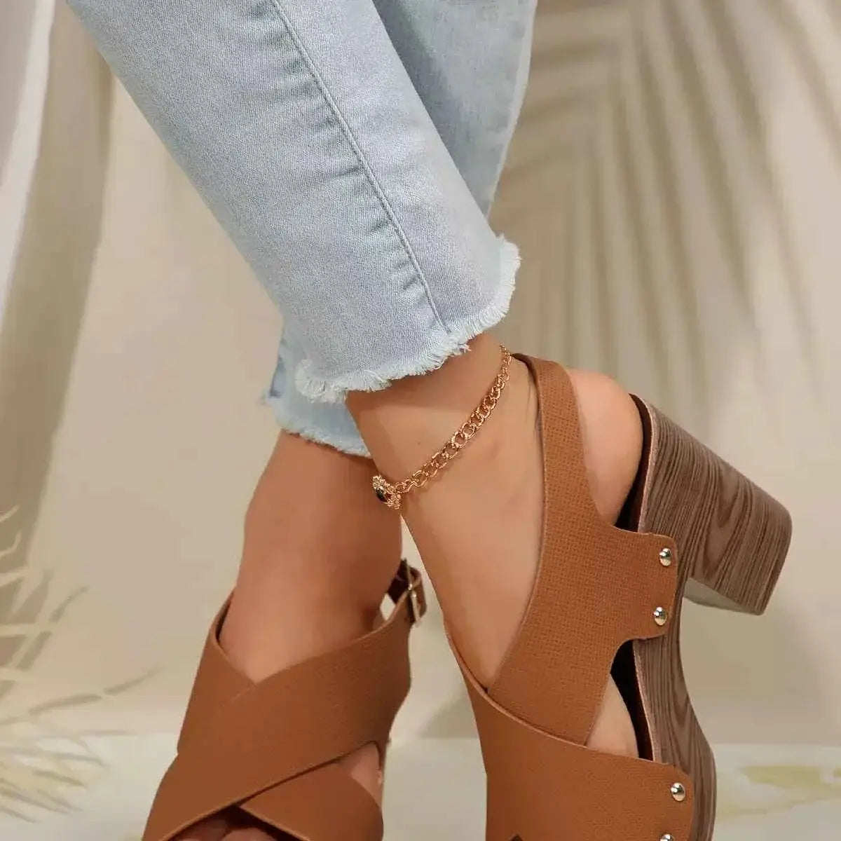 Crisscross Block Heels Sandals