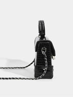 Small black PU leather crossbody bag featuring a Crocodile Pattern Flap with chain strap and compact design