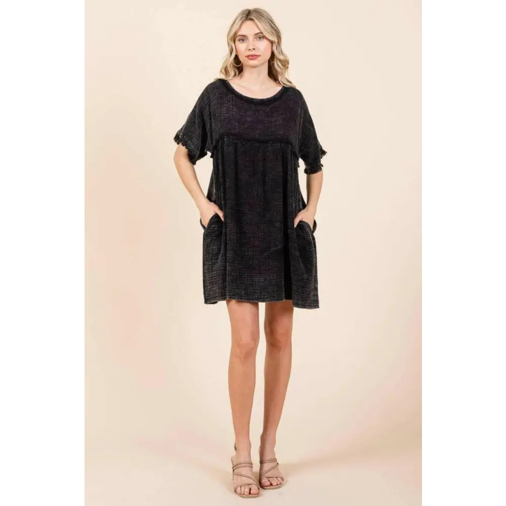 Luxury fashion for women culture code babydoll dress with pockets $43.14 this short sleeve babydoll texture dress