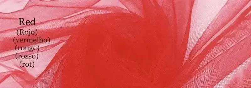 Customized Wedding Dress fabric close-up in vibrant red tulle material with layered, semi-transparent texture