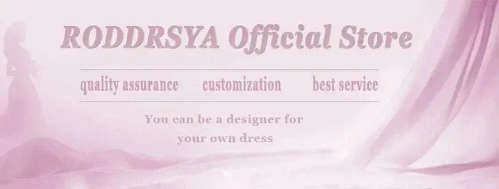 Customized Wedding Dress banner with pink background featuring RODDRSYA official store branding and design text