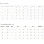 Detailed size chart for Customized Wedding Dresses showing US, Europe, UK sizes with measurements for bust, waist, hips, and hollow to floor in inches and cm
