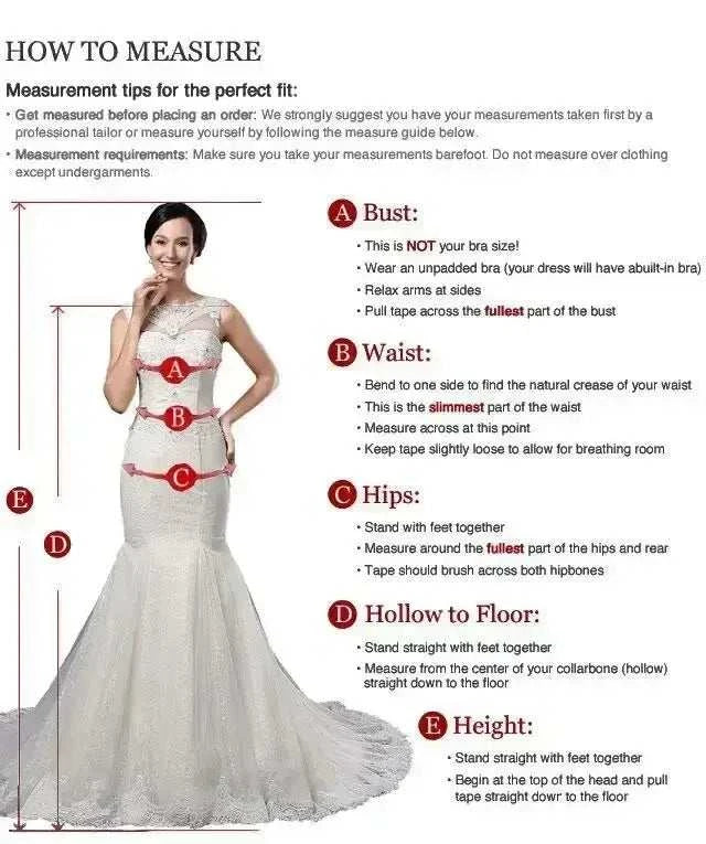 Customized Wedding Dresses white lace fitted gown with cap sleeves and mermaid silhouette showing measurement points for bust, waist, hips, hollow to floor, and height