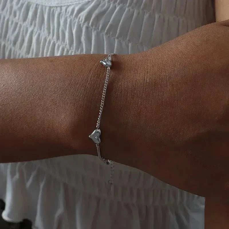 Cute Heart Necklace Earrings Bracelet Jewelry Set Stainless Steel For Women Fashion Shiny Zircon Bridal Accessories Wedding Gift