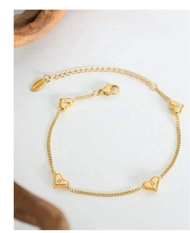 Cute Heart Necklace Earrings Bracelet Jewelry Set Stainless Steel For Women Fashion Shiny Zircon Bridal Accessories Wedding Gift