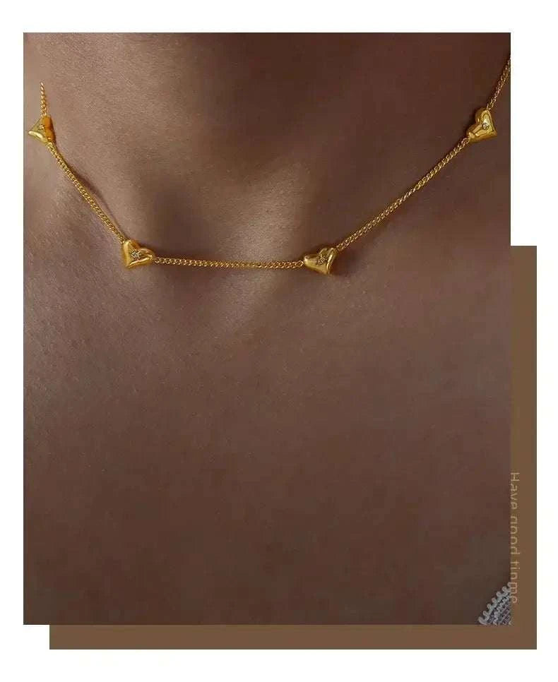 Cute Heart Necklace Earrings Bracelet Jewelry Set Stainless Steel For Women Fashion Shiny Zircon Bridal Accessories Wedding Gift