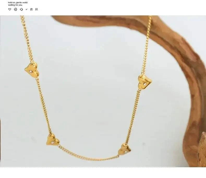 Cute Heart Necklace Earrings Bracelet Jewelry Set Stainless Steel For Women Fashion Shiny Zircon Bridal Accessories Wedding Gift