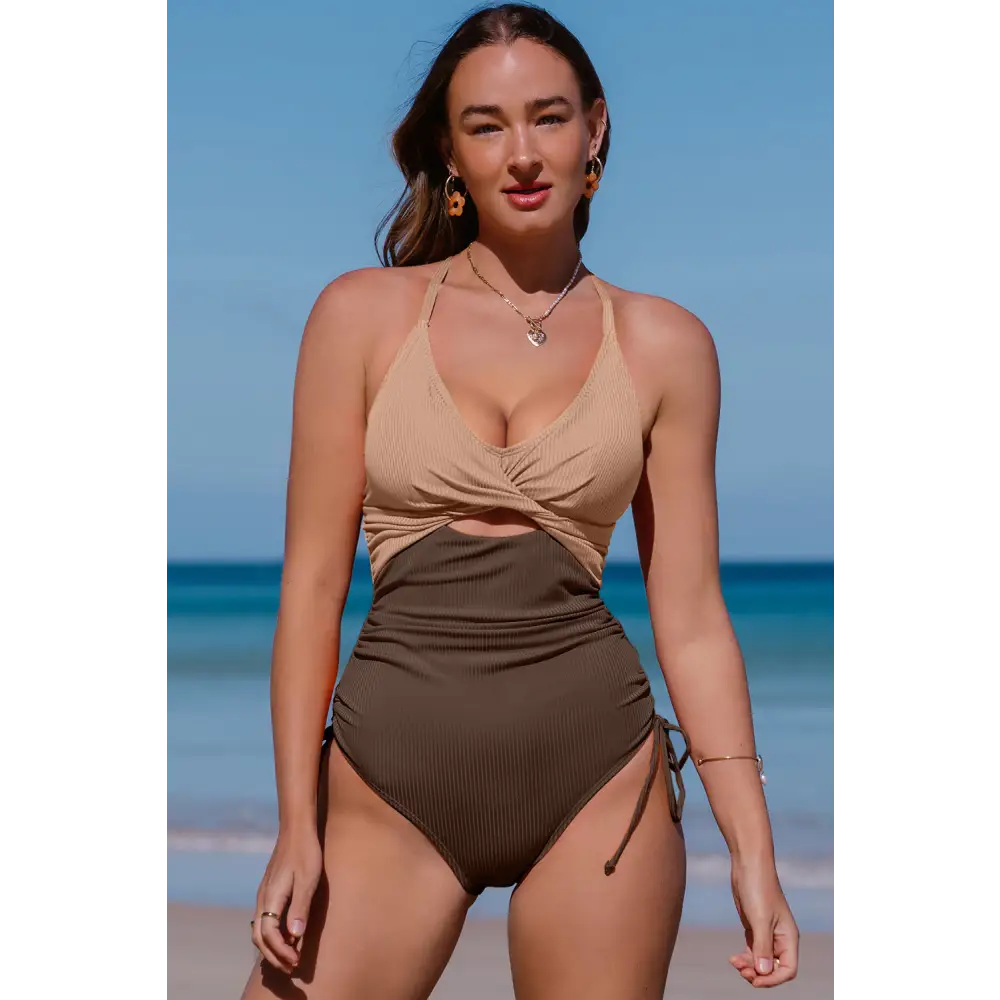 Exquisite cutout v-neck one-piece swimwear in luxury fashion for women $24.99 the innovative crisscross design not only