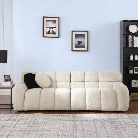 Elevate your space with the elegant beige boucle sofa in luxury fashion