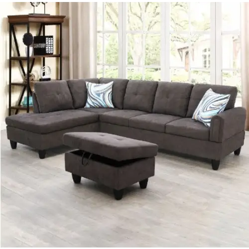 Elevate your living space with luxury dark brown flannel sofa set $569.99 indulge in the refined details