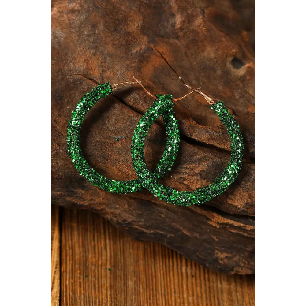 Luxury dark green sequin loop earrings for exclusive st. Patrick’s day elegance $5.72 mixed material elevate your st.