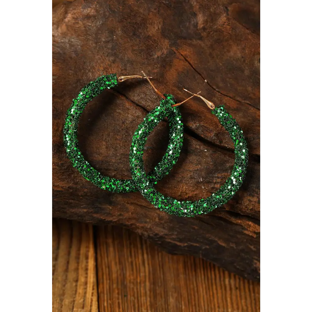 Luxury dark green sequin loop earrings for exclusive st. Patrick’s day elegance $5.72 mixed material elevate your st.