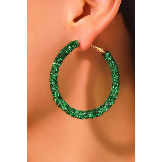 Luxury dark green sequin loop earrings for exclusive st. Patrick’s day elegance $5.72 mixed material elevate your st.