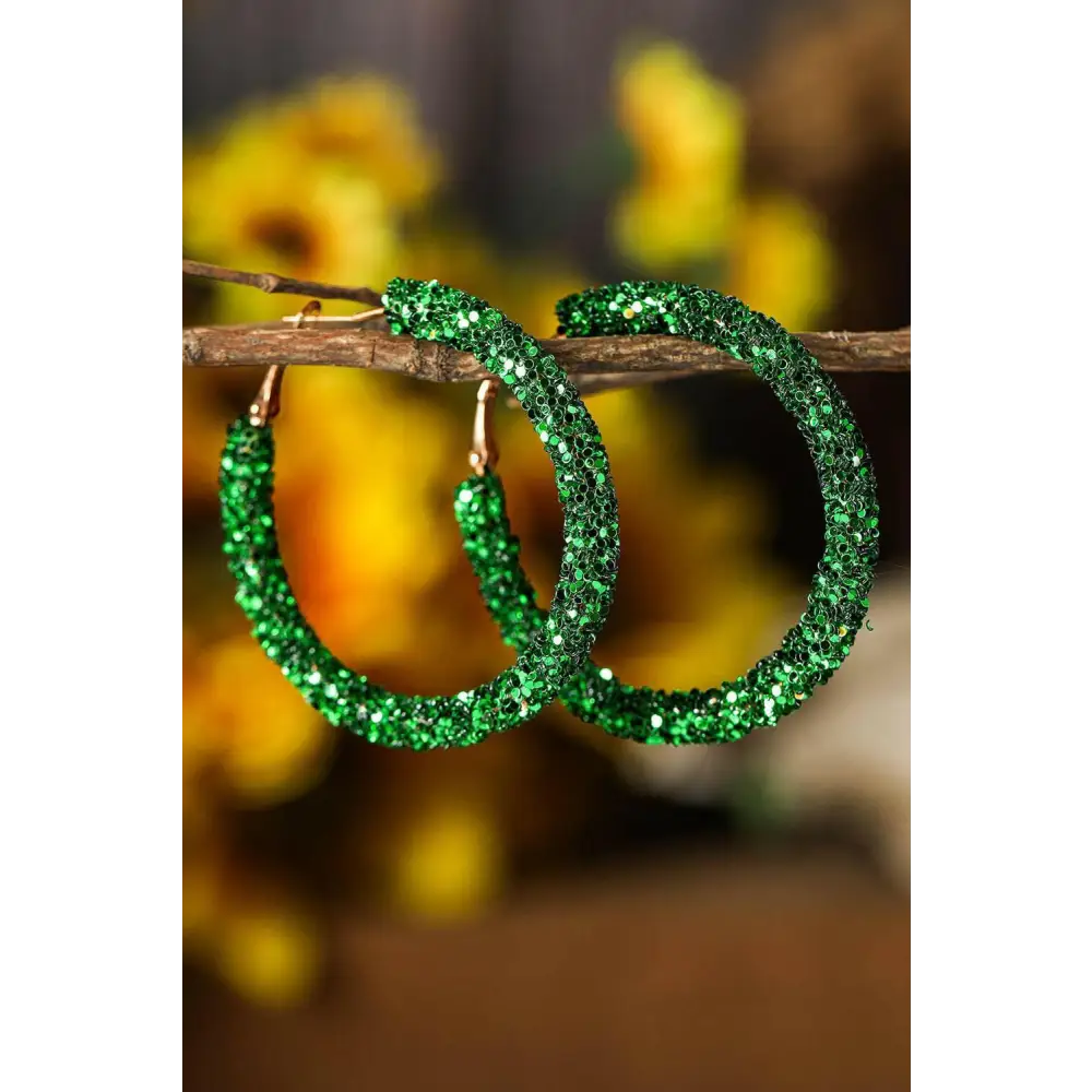 Luxury dark green sequin loop earrings for exclusive st. Patrick’s day elegance $5.72 mixed material elevate your st.