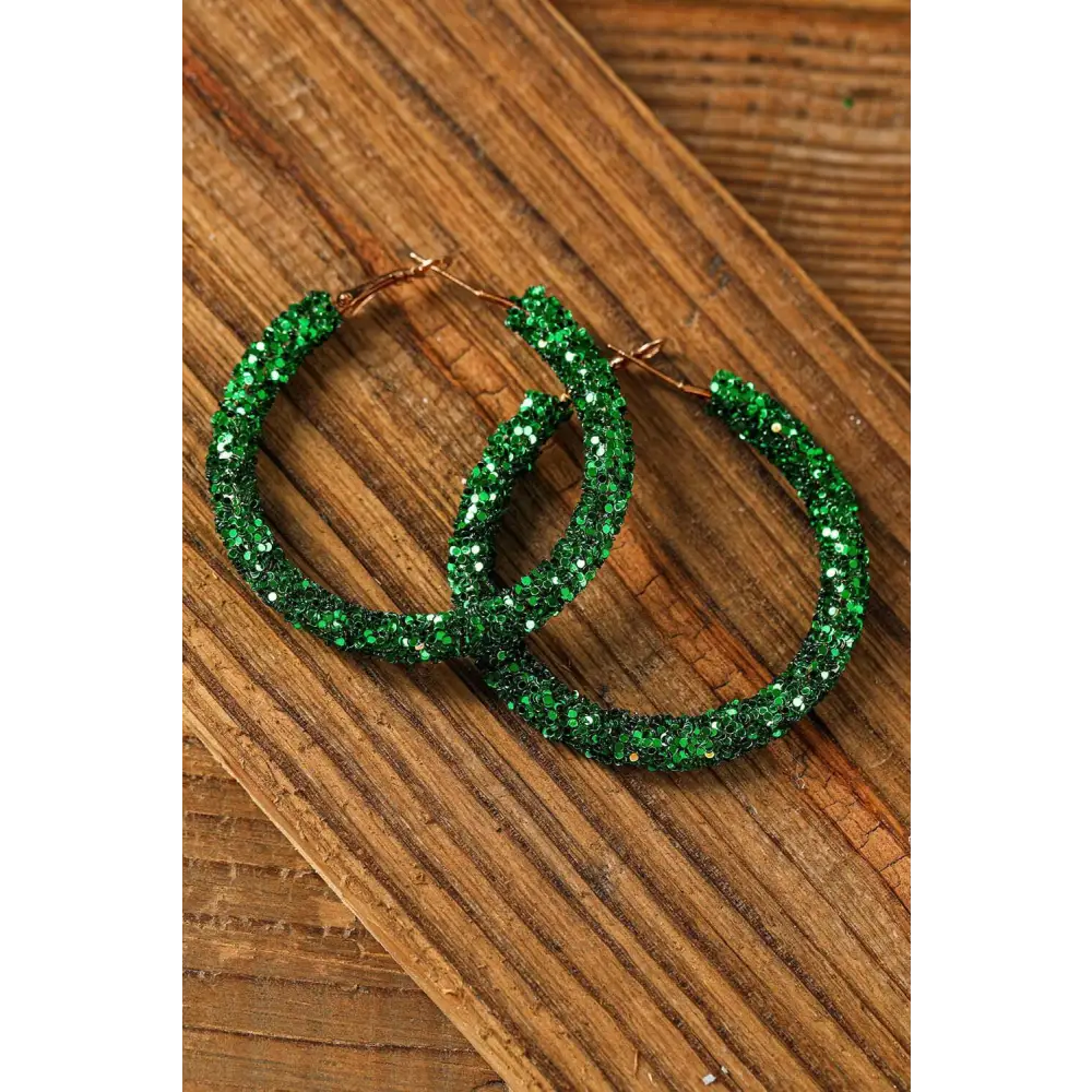 Luxury dark green sequin loop earrings for exclusive st. Patrick’s day elegance $5.72 mixed material elevate your st.