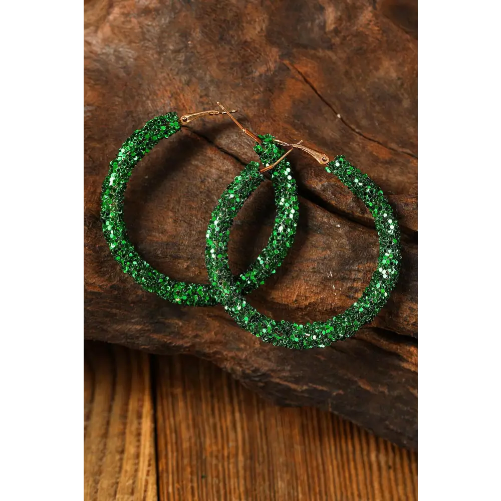 Luxury dark green sequin loop earrings for exclusive st. Patrick’s day elegance $5.72 mixed material elevate your st.