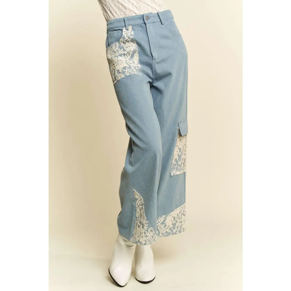 Davi & dani lace applique wide leg jeans in luxury fashion for women $74.99 these lace applique wide leg jeans