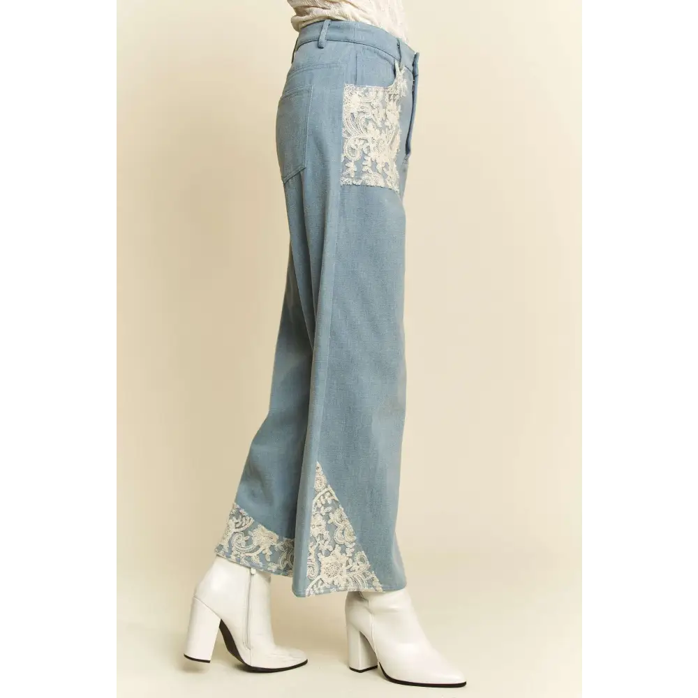 Davi & dani lace applique wide leg jeans in luxury fashion for women $74.99 these lace applique wide leg jeans