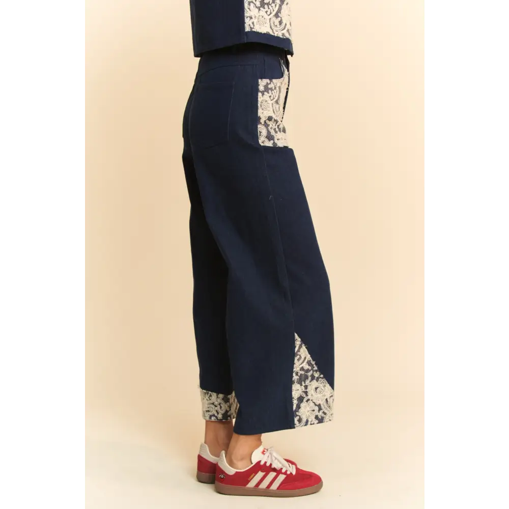 Davi & dani lace applique wide leg jeans elevate luxury fashion for women $74.99 these lace applique wide leg jeans