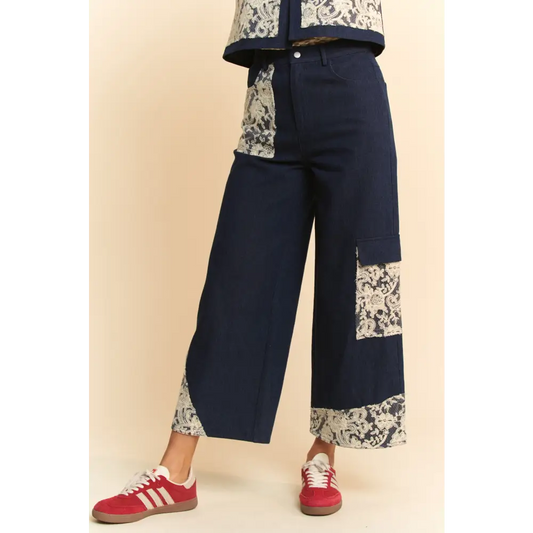 Davi & dani lace applique wide leg jeans elevate luxury fashion for women $74.99 these lace applique wide leg jeans