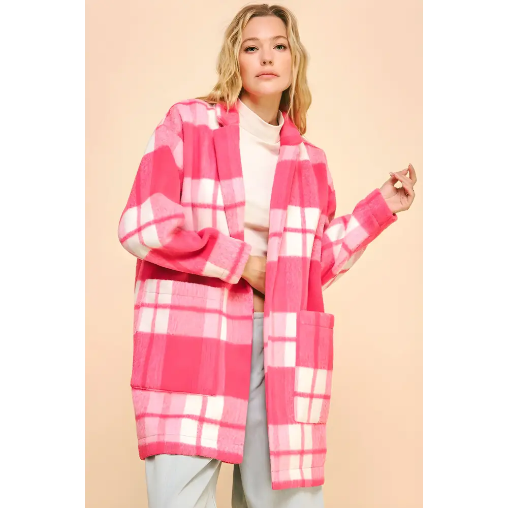 Elevate your wardrobe with the elegant plaid longline coat in luxury fashion $51.46 introducing the plaid open front