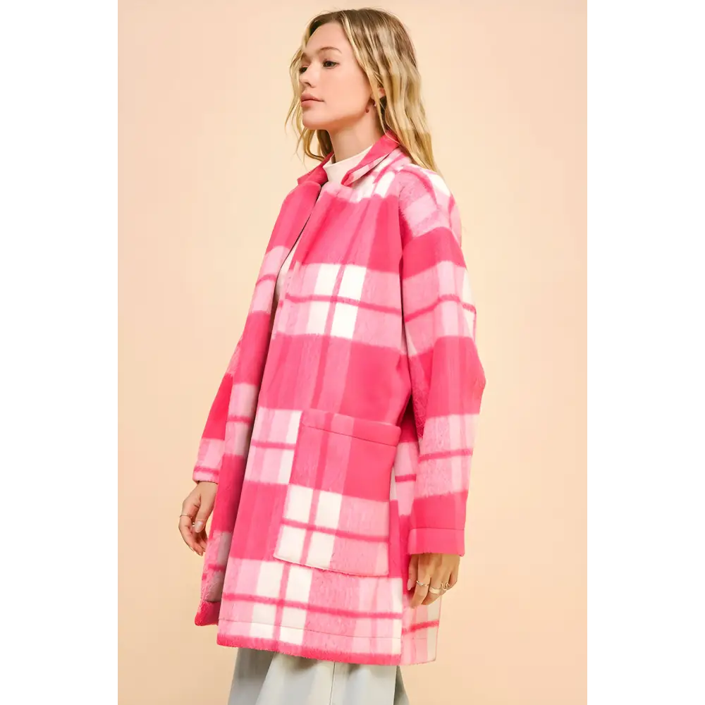 Elevate your wardrobe with the elegant plaid longline coat in luxury fashion $51.46 introducing the plaid open front