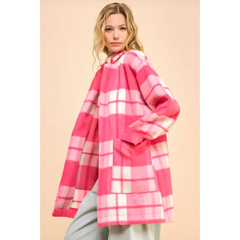 Elevate your wardrobe with the elegant plaid longline coat in luxury fashion $51.46 introducing the plaid open front