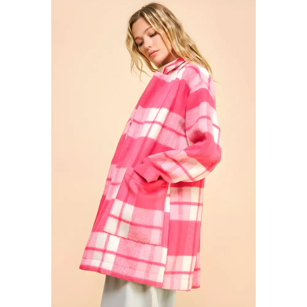 Elevate your wardrobe with the elegant plaid longline coat in luxury fashion $51.46 introducing the plaid open front