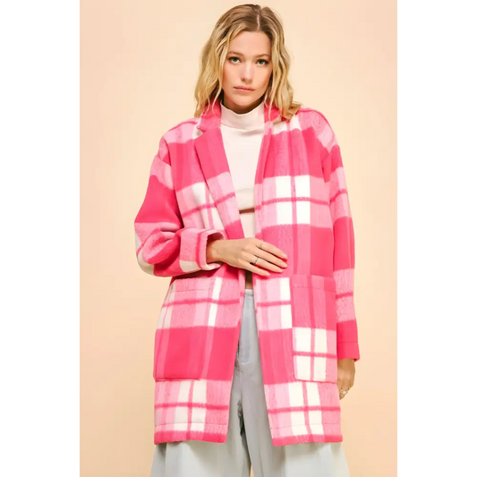 Elevate your wardrobe with the elegant plaid longline coat in luxury fashion $51.46 introducing the plaid open front