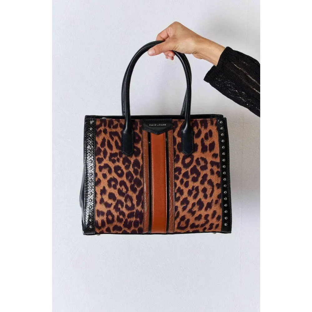 David jones leopard contrast rivet handbag for luxury fashion enthusiasts $55.08 this leopard contrast rivet handbag