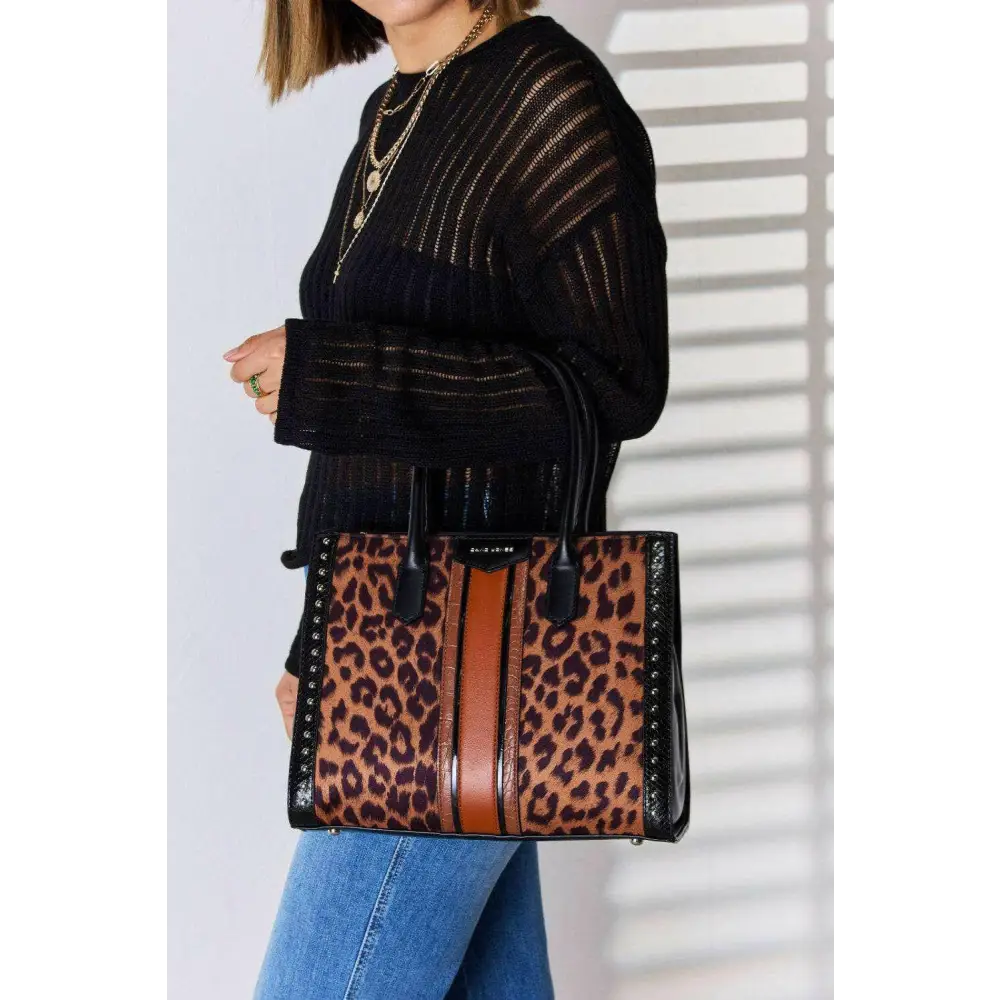 David jones leopard contrast rivet handbag for luxury fashion enthusiasts $55.08 this leopard contrast rivet handbag