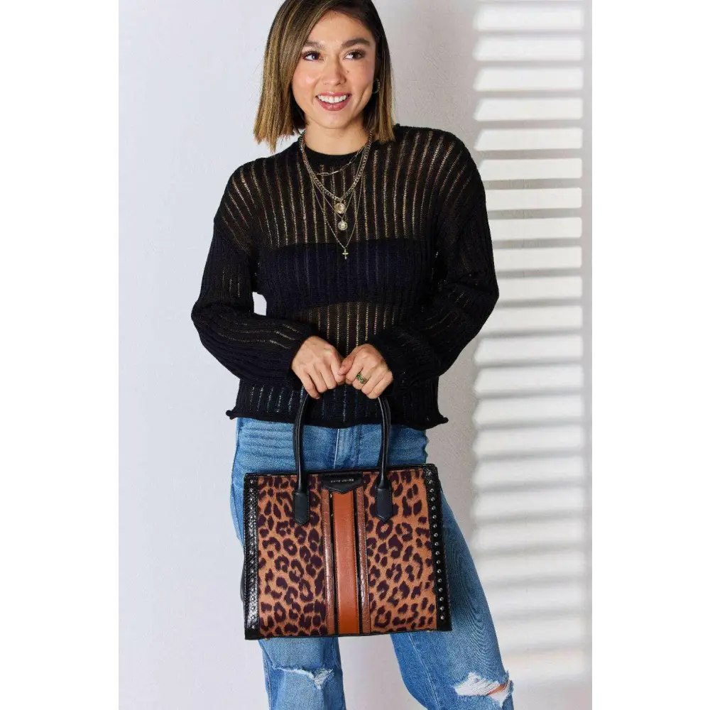 David jones leopard contrast rivet handbag for luxury fashion enthusiasts $55.08 this leopard contrast rivet handbag