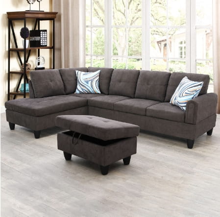 Elevate your living space with luxury dark brown flannel sofa set