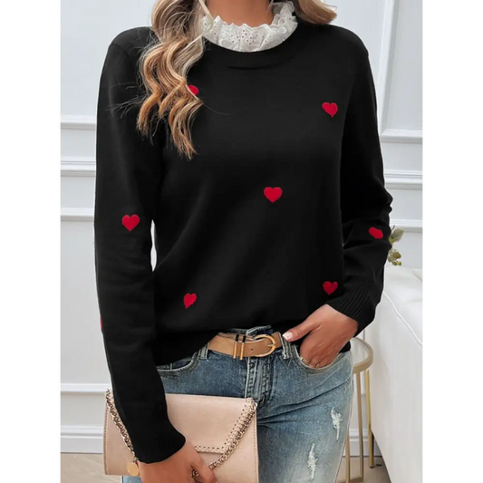 Devine lace detail heart sweater elevates luxury fashion for women $36.99 exquisite lace detail adding a touch