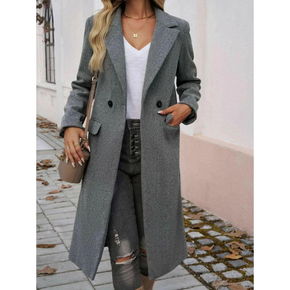 Devine pocketed collared coat in luxury fashion for women $66.26 the item boasts exquisite buttoned accents