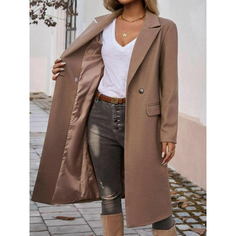 Devine pocketed collared coat in luxury fashion for women $66.26 the item boasts exquisite buttoned accents