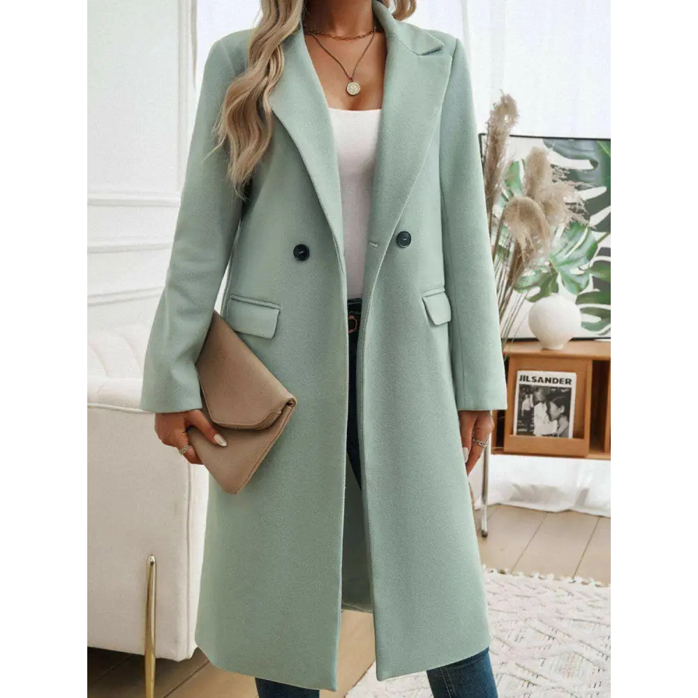 Devine pocketed collared coat in luxury fashion for women $66.26 the item boasts exquisite buttoned accents