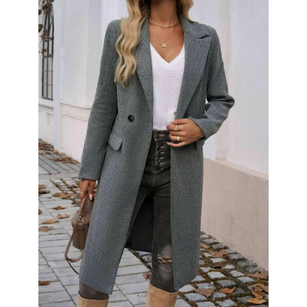 Devine pocketed collared coat in luxury fashion for women $66.26 the item boasts exquisite buttoned accents