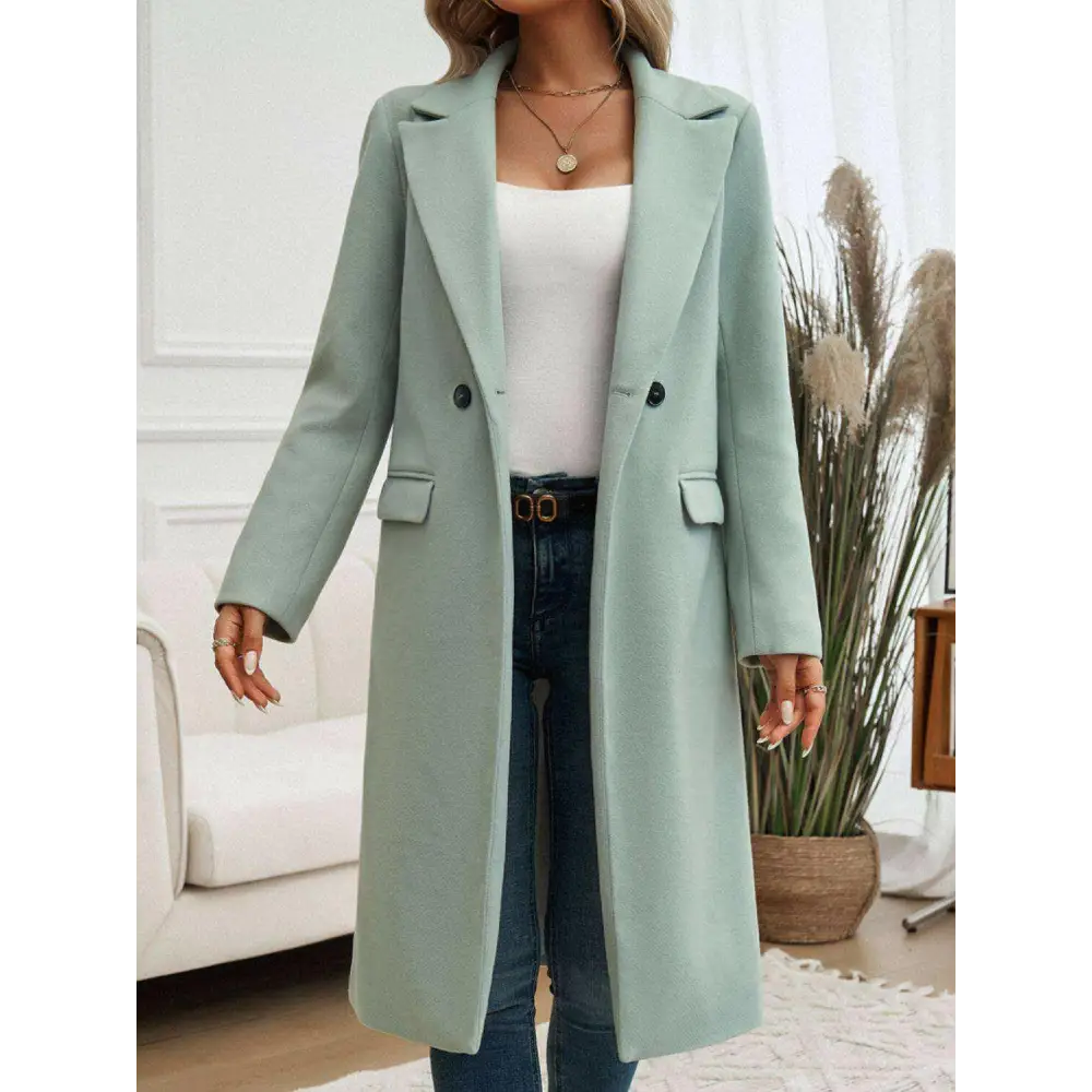 Devine pocketed collared coat in luxury fashion for women $66.26 the item boasts exquisite buttoned accents