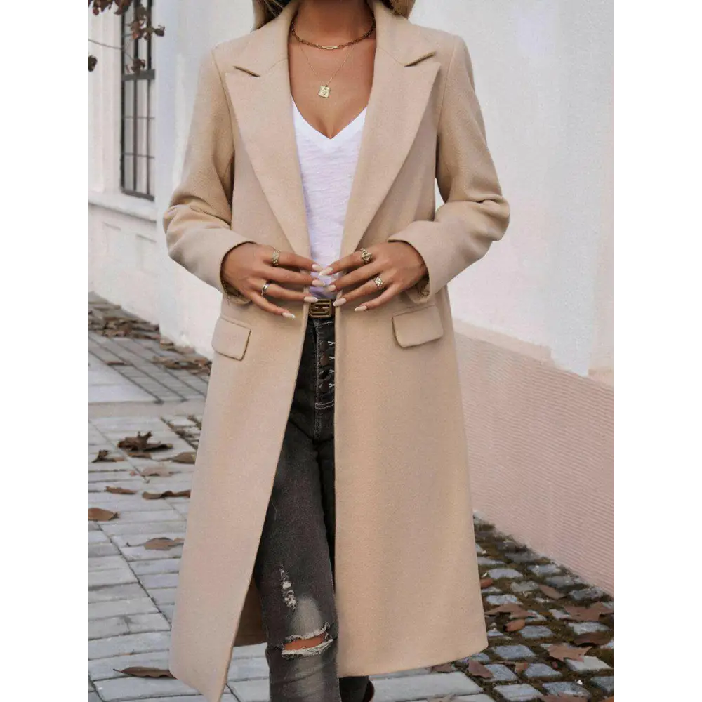 Devine pocketed collared coat in luxury fashion for women $66.26 the item boasts exquisite buttoned accents