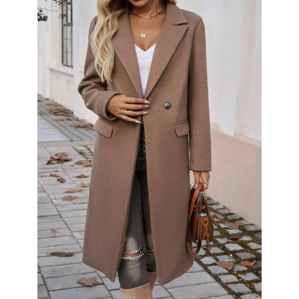 Devine pocketed collared coat in luxury fashion for women $66.26 the item boasts exquisite buttoned accents