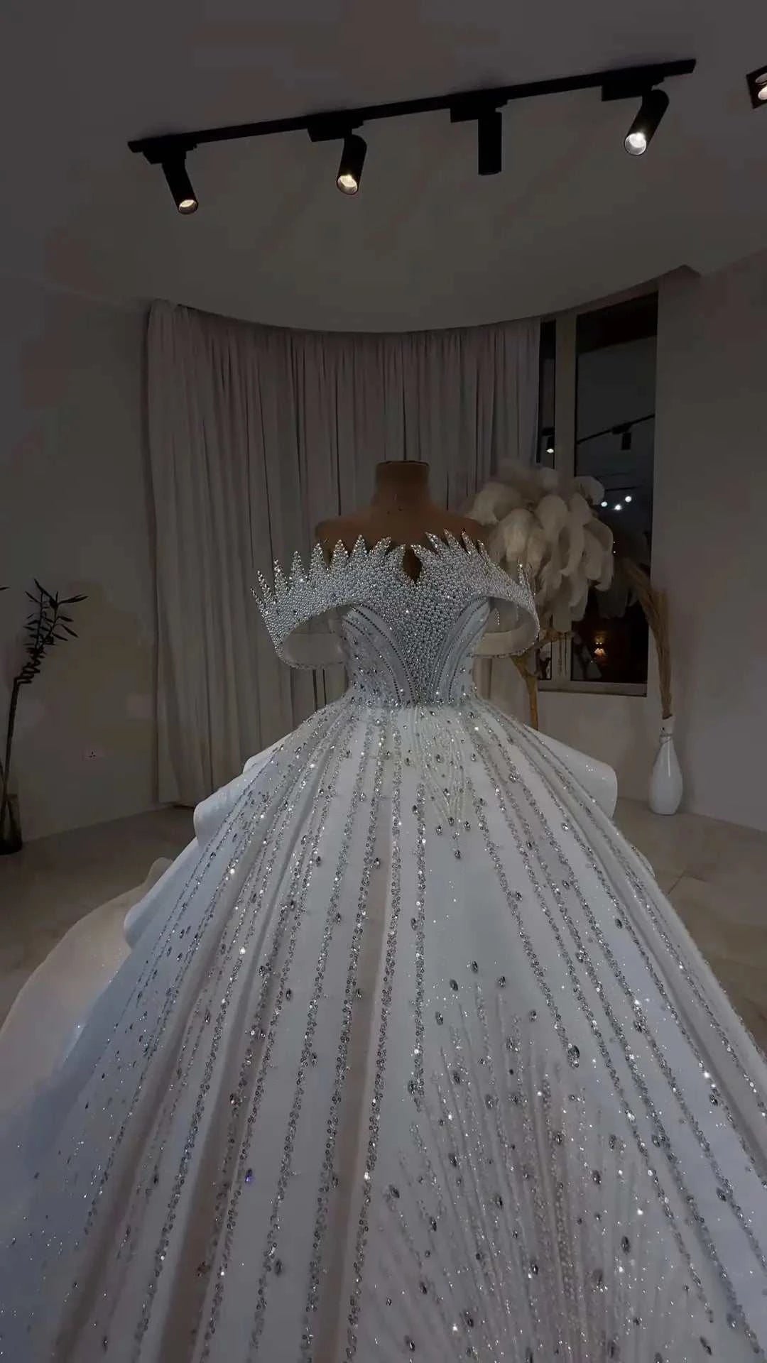 Diamond Luxe Crystal Off-Shoulder Royal Princess Ball Gown GD104