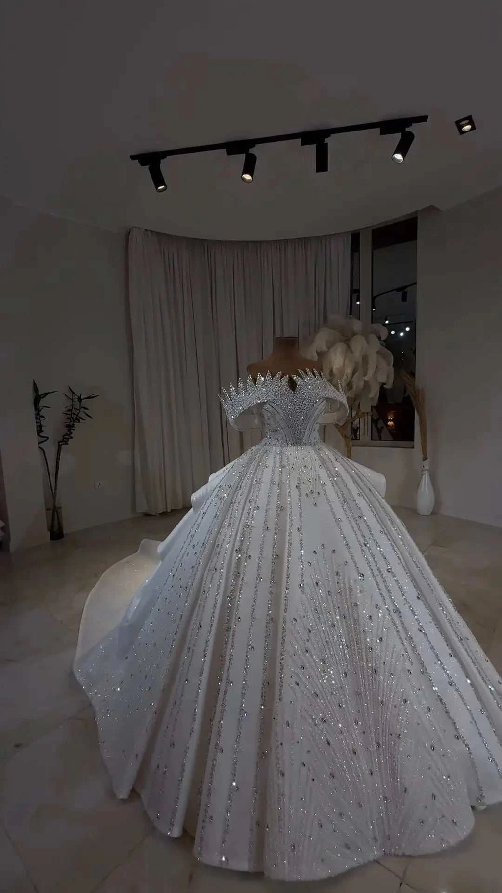 Diamond Luxe Crystal Off-Shoulder Royal Princess Ball Gown GD104