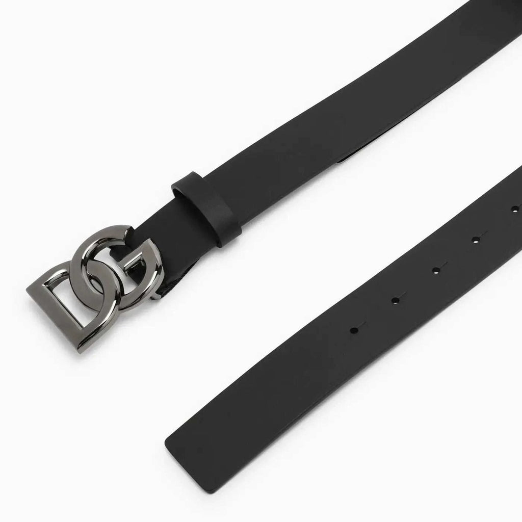 Dolce&Gabbana Black Belt With Rutenium Dg Plaque - Maven Couture IncMen's Belt