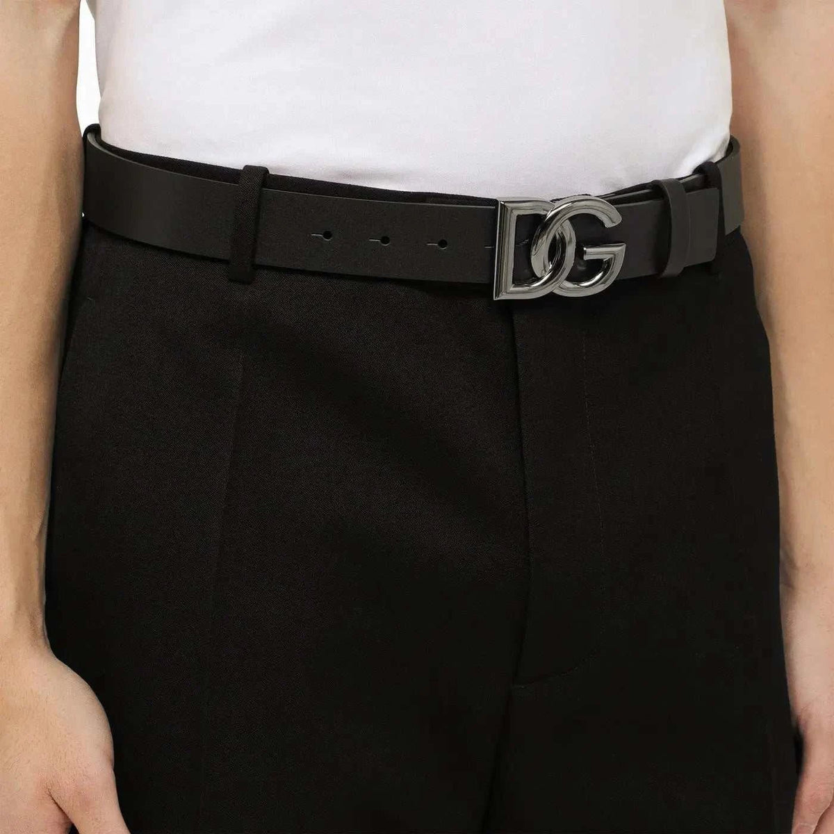 Dolce&Gabbana Black Belt With Rutenium Dg Plaque - Maven Couture IncMen's Belt