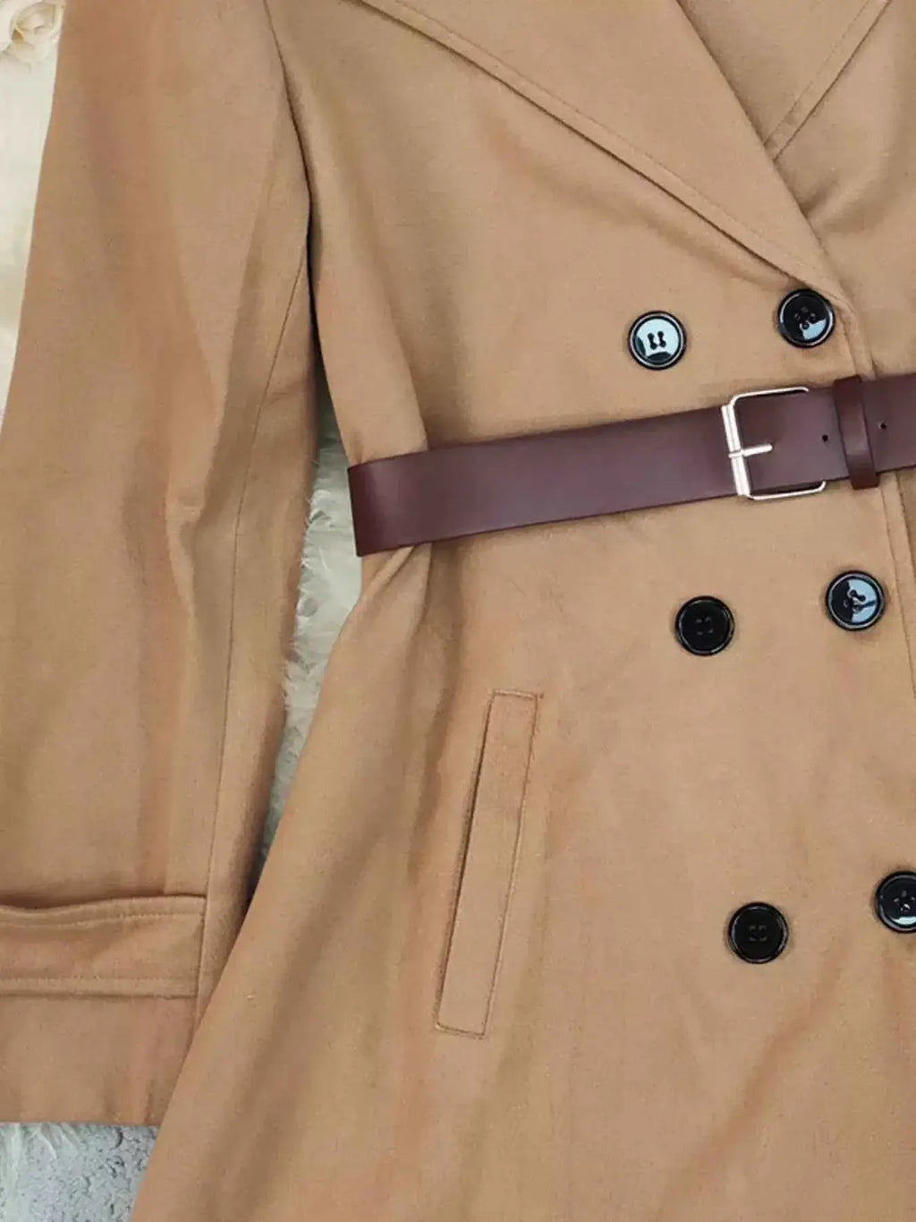 Double-Breasted Wool Blend Coat