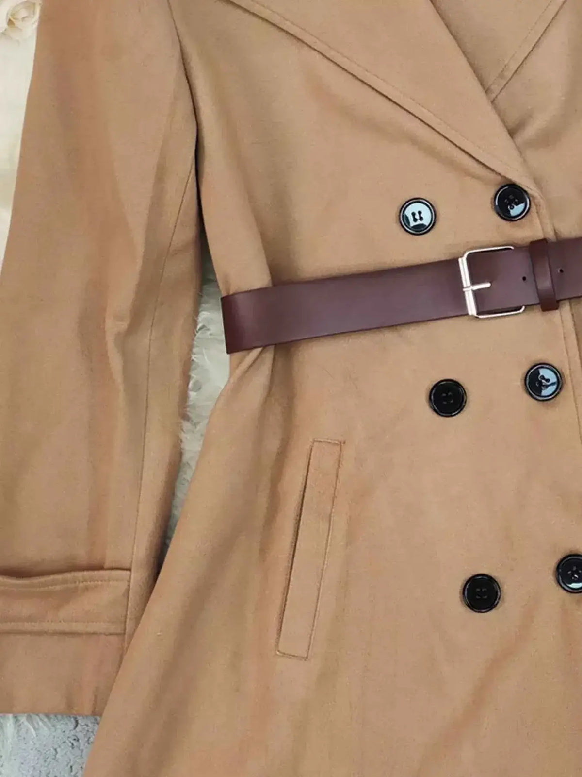 Double-Breasted Wool Blend Coat