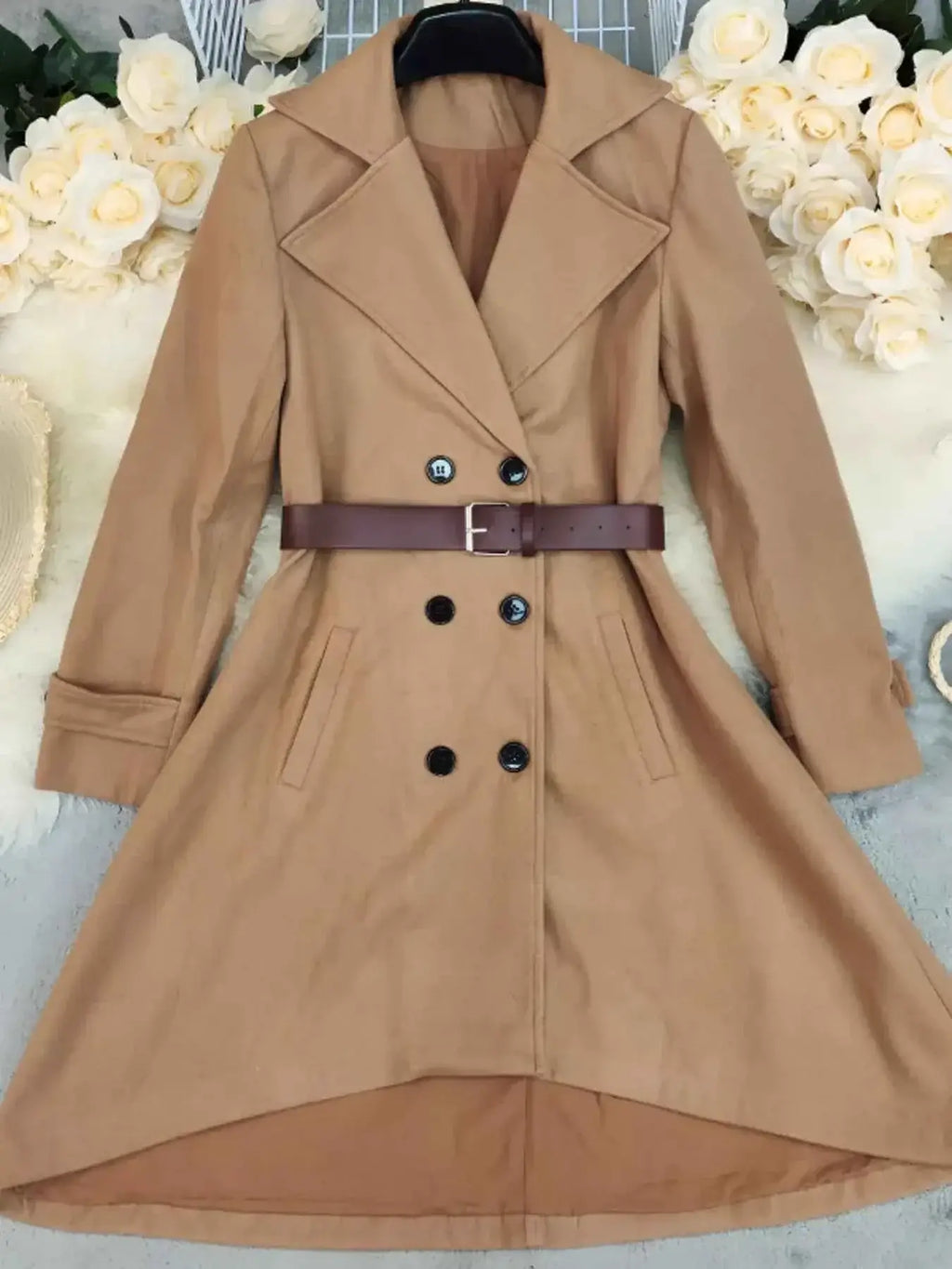Double-Breasted Wool Blend Coat