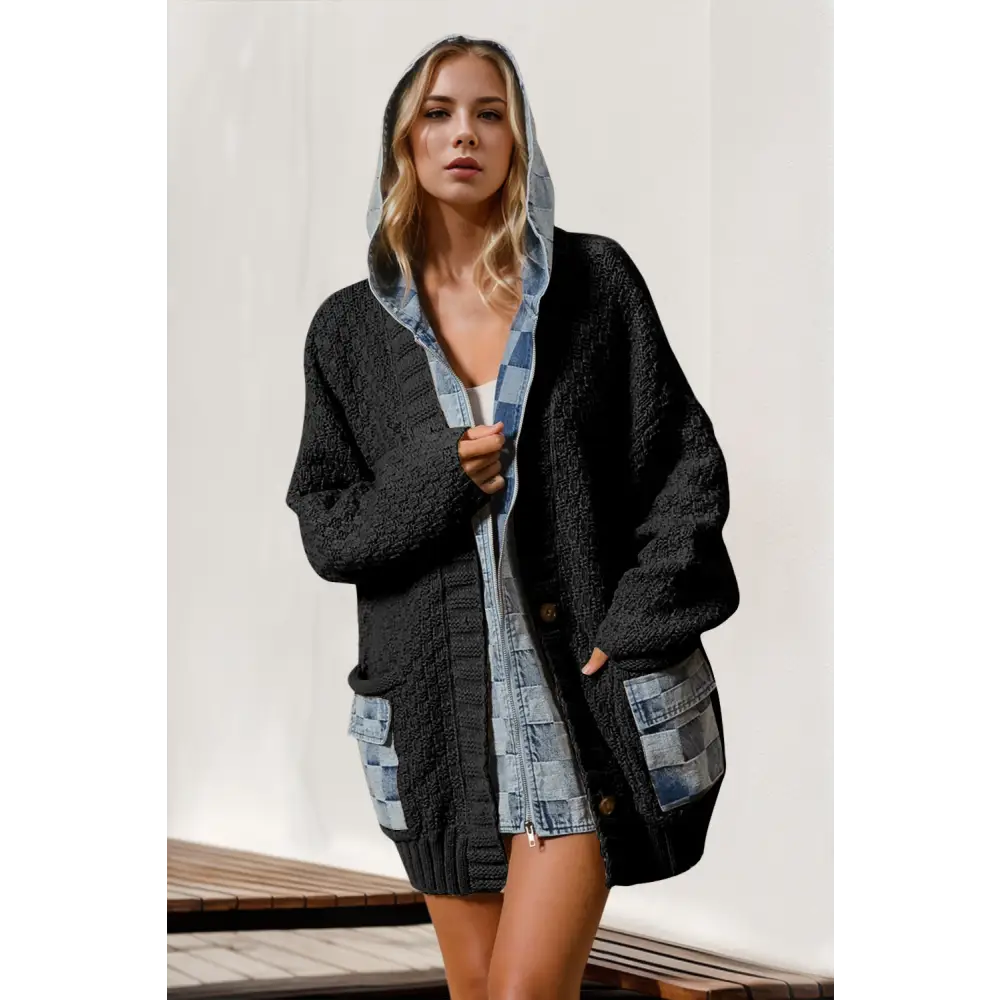 Elevate your wardrobe with the double take hooded denim cardigan $49.99 experience the luxury of pockets