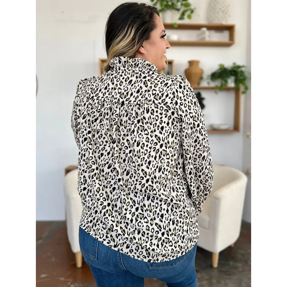 Elevate your wardrobe with the double take leopard long sleeve blouse $25.99 frill opaque no stretch material 100%